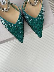 Kitlife jimmychoo Saeda Heel height 100 Candy Green Satin Pumps with Crystals - 6