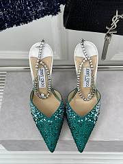 Kitlife jimmychoo Saeda Heel height 100 Candy Green Satin Pumps with Crystals - 5