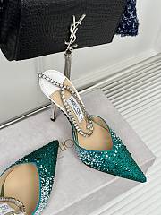 Kitlife jimmychoo Saeda Heel height 100 Candy Green Satin Pumps with Crystals - 4