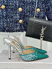 Kitlife jimmychoo Saeda Heel height 100 Candy Green Satin Pumps with Crystals - 3