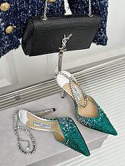 Kitlife jimmychoo Saeda Heel height 100 Candy Green Satin Pumps with Crystals - 2