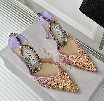 Kitlife jimmychoo Saeda Heel height 100 Candy sunset Mix Satin Pumps with Crystals 