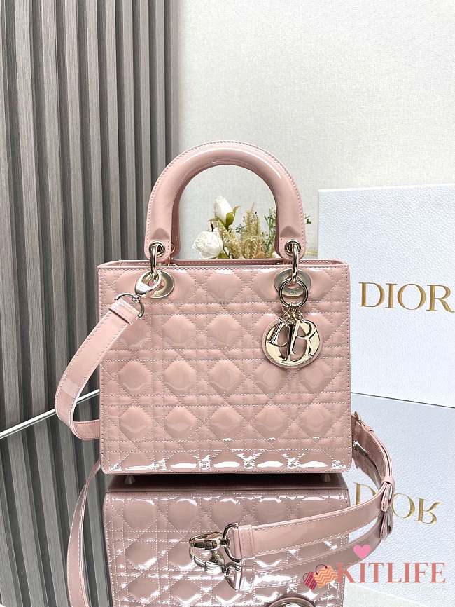 Kitlife Lady Dior Bag Powder Pink Patent Cannage Calfskin - 24x20x11cm - 1