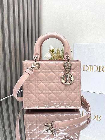 Kitlife Lady Dior Bag Powder Pink Patent Cannage Calfskin - 24x20x11cm