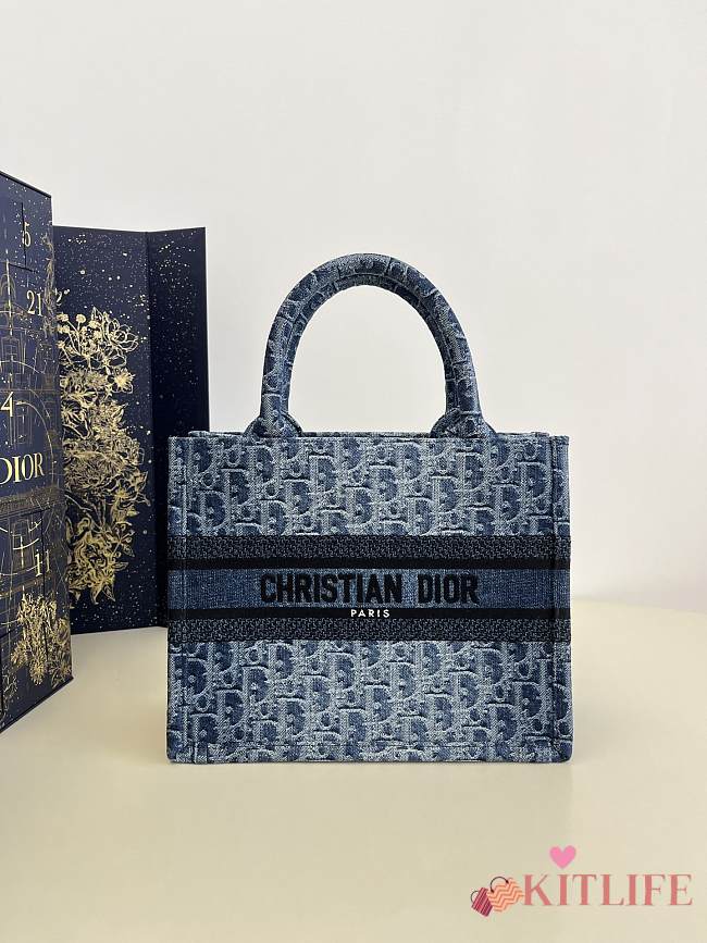 Kitlife Dior book tote blue denim bag - 26.5x21x14 cm - 1