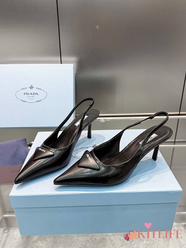 Prada Brushed leather slingback pumps Black 75 mm - 1