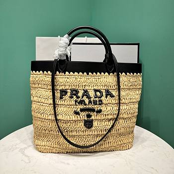 Kitlife Prada Small Woven Fabric and Leather Tote Bag - 26×25×14cm  