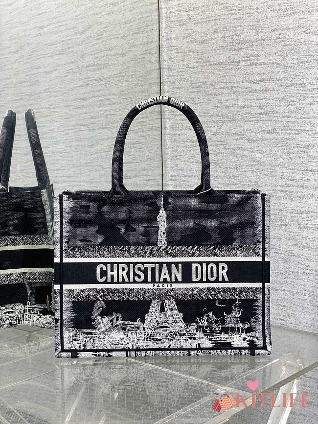 Kitlife Medium Dior Book Tote Black and White Paris Embroidery bag - 36 x 27.5 x 16.5 cm - 1