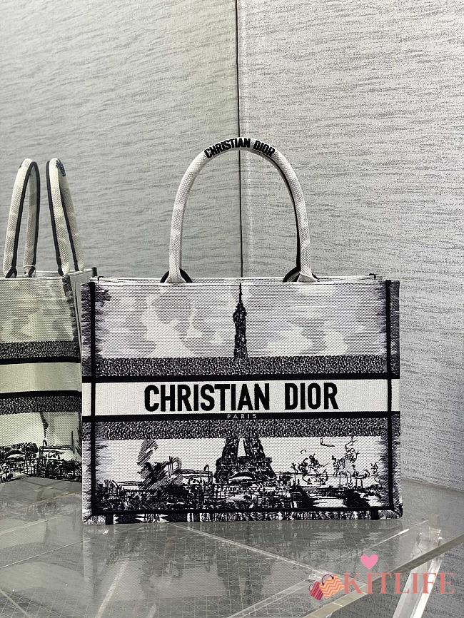 Kitlife Medium Dior Book Tote White and Black Paris Embroidery bag - 36 x 27.5 x 16.5 cm - 1