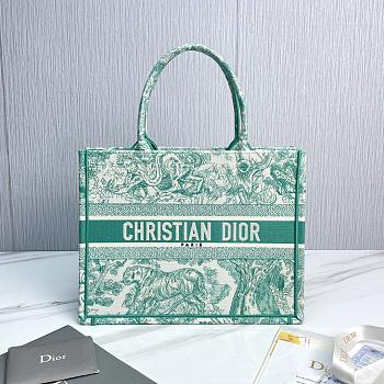 kitlife Green Medium Dioriviera Dior Book Tote Aquamarina Toile de Jouy Embroidery - 36 x 27.5 x 16.5 cm