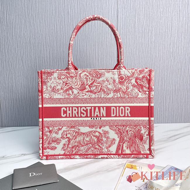 kitlife Pink Medium Dioriviera Dior Book Tote Aquamarina Toile de Jouy Embroidery - 36 x 27.5 x 16.5 cm - 1