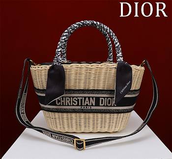 kitlife Dior Hat Basket Bag Natural Wicker and Blue Dior Oblique Jacquard - 35 x 20.5 x 11 cm