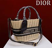 kitlife Dior Hat Basket Bag Natural Wicker and Blue Dior Oblique Jacquard - 35 x 20.5 x 11 cm - 3