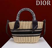 kitlife Dior Hat Basket Bag Natural Wicker and Blue Dior Oblique Jacquard - 35 x 20.5 x 11 cm - 5