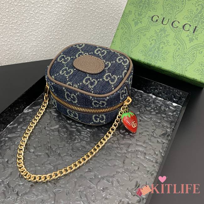 kitlife Gucci Blue Coin Purse With Strawberry - 1