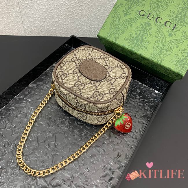 kitlife Gucci Brown Coin Purse With Strawberry - 1