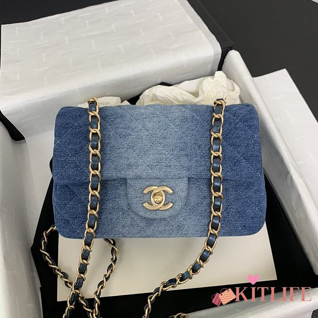 kitlife Chanel CLASSIC 11.12 HANDBAG Washed Denim & Gold-Tone Metal Blue - 25cm - 1