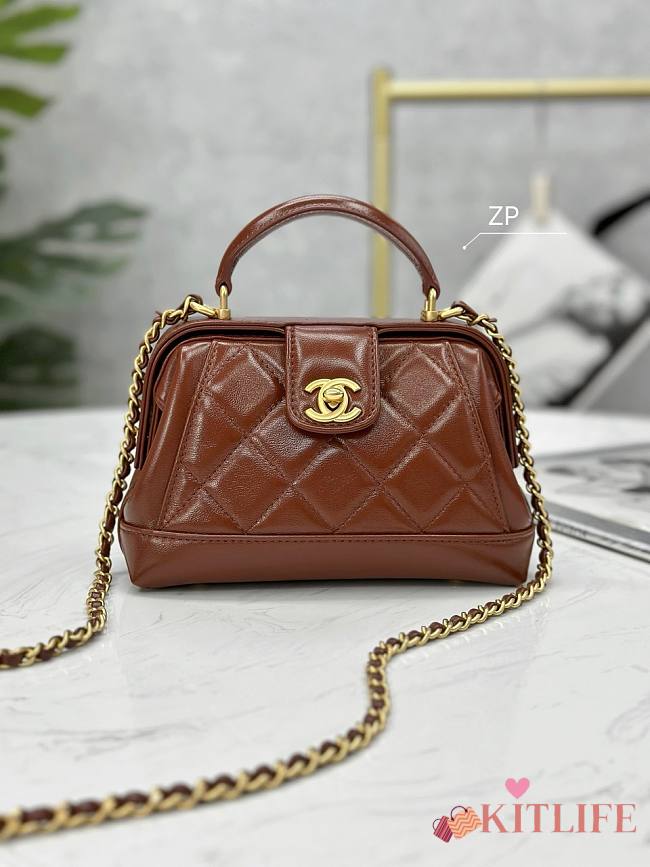 kitlife Chanel top handle brown bag -12x18x7 cm - 1
