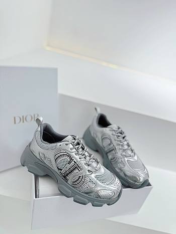 kitlife Dior Chrono Sneaker Gray Mesh with Silver-Tone Laminated Leather-Effect Panels