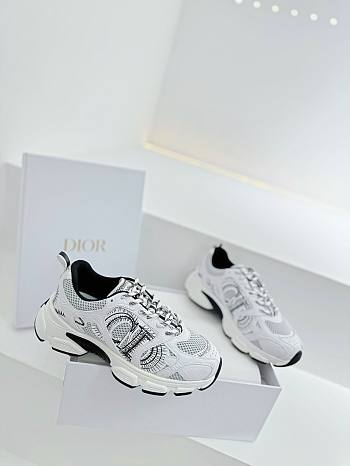 Dior Chrono Sneaker White and Black Mesh with Leather-Effect Panels