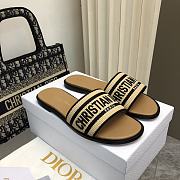 Dior Dway Slide Natural Raffia and Black Embroidered Cotton - 1