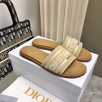 Dior Dway Slide Natural Raffia and Beige Embroidered Cotton