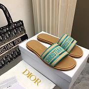 Dior Dway Slide Natural Raffia and Green Embroidered Cotton - 1