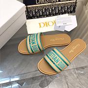 Dior Dway Slide Natural Raffia and Green Embroidered Cotton - 2