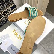 Dior Dway Slide Natural Raffia and Green Embroidered Cotton - 3