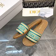 Dior Dway Slide Natural Raffia and Green Embroidered Cotton - 5