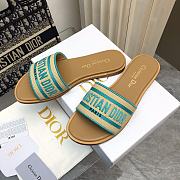 Dior Dway Slide Natural Raffia and Green Embroidered Cotton - 6