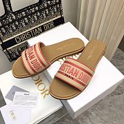 Dior Dway Slide Natural Raffia and Pink Embroidered Cotton - 4
