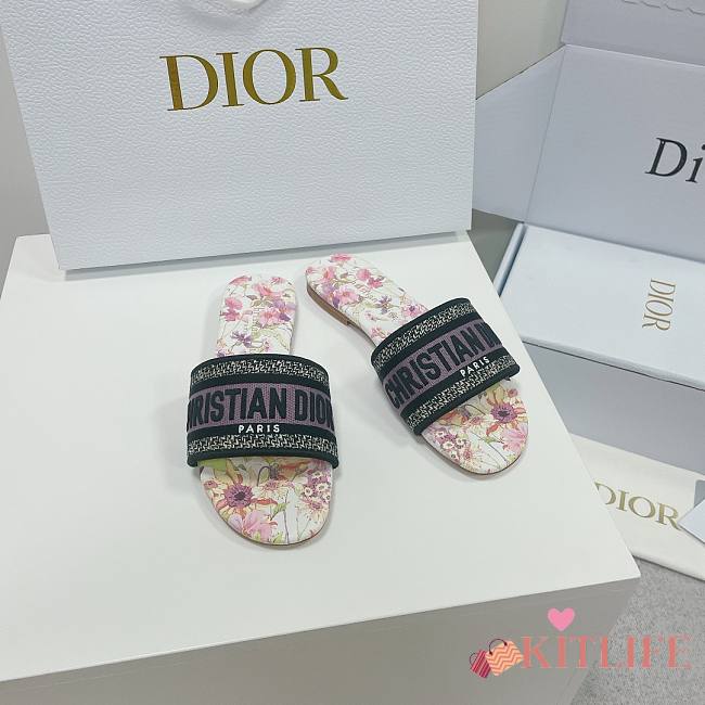 kitlife Dior Dway Slide White Multicolor Cotton and Embroidered - 1
