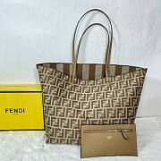 Kitlife Fendi Large Roll Reversible shopper in Pequin striped and light brown FF fabric bag 35x22×19.5 cm - 1