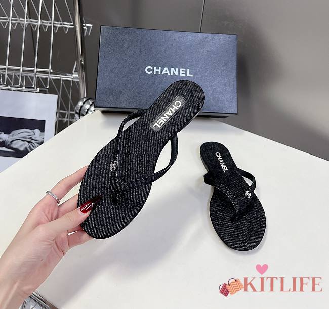 Kitlife Chanel Thong Cotton & Silk Dark Gray & Silver - 1