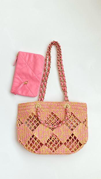 Kitlife Chanel small tote bag beige&pink bag - 24.5x32x10 cm