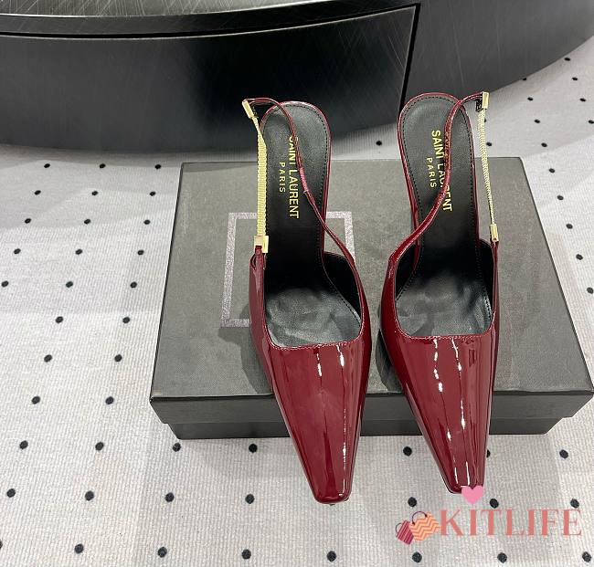 Kitlife YSL lee slingback pumps in patent leather red heels 7.5cm - 1