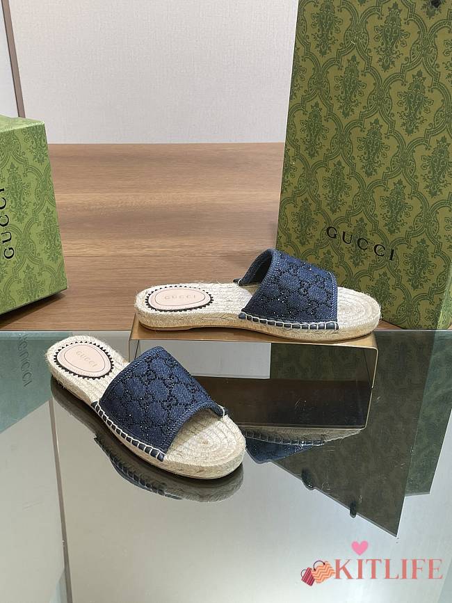 Kitlife Gucci Slide Espadrile with GG Crystals denim  - 1