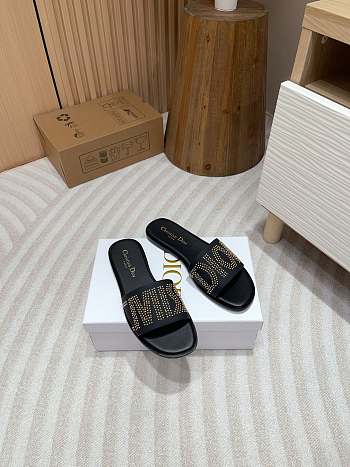 kitlife Dway Dior Slide Black Calfskin and Gold-Finish Studs