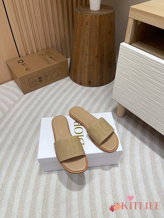 kitlife Dway Dior Slide nude Calfskin and Gold-Finish Studs - 1