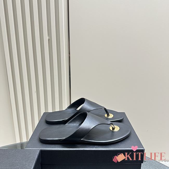 kitlife Saint Laurent leather thong slides black  - 1