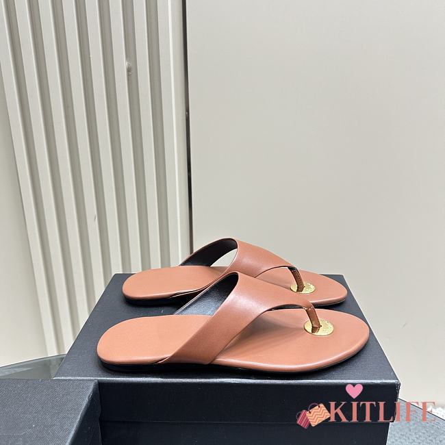 kitlife Saint Laurent leather thong slides brown - 1