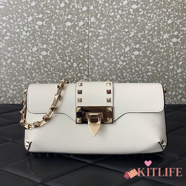 kitlife VALENTINO GARAVANI Rockstud brushed-leather shoulder bag white - 26x13x7cm - 1