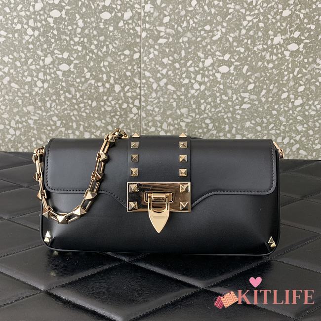 kitlife VALENTINO GARAVANI Rockstud brushed-leather shoulder bag Black - 26x13x7cm - 1