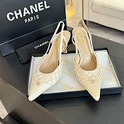 Kitlife Chanel White Satin CC Beads Embellished Slingback Pumps - 1