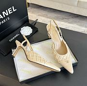 Kitlife Chanel White Satin CC Beads Embellished Slingback Pumps - 2