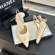 Kitlife Chanel White Satin CC Beads Embellished Slingback Pumps - 6