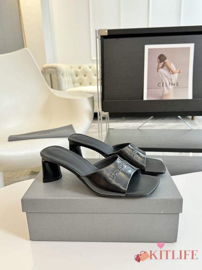 kitlife balenciaga black sheep leather dutyfree sandal black 6cm - 1