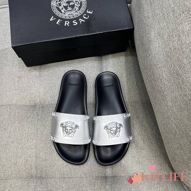 Versace Men's silver The Medusa Slip-on Sandals - 1