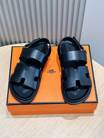 kitlife Hermes Men's Genius Sandals In Black Calfskin 